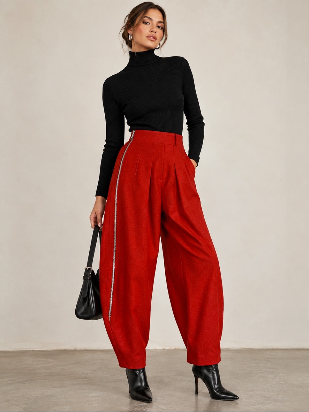 Vintage Jean Paul Gaultier Junior 1990s Red Wool Barrel Leg Pants - Size 2 / 24"